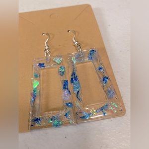 Blue glitter Rectangle Resin Earrings